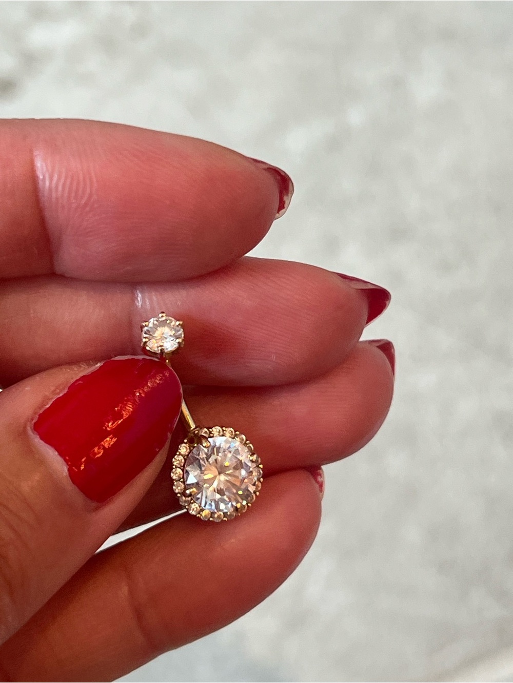 10k Gold Halo Drop bellybutton ring with Clear Cubic Zirconia